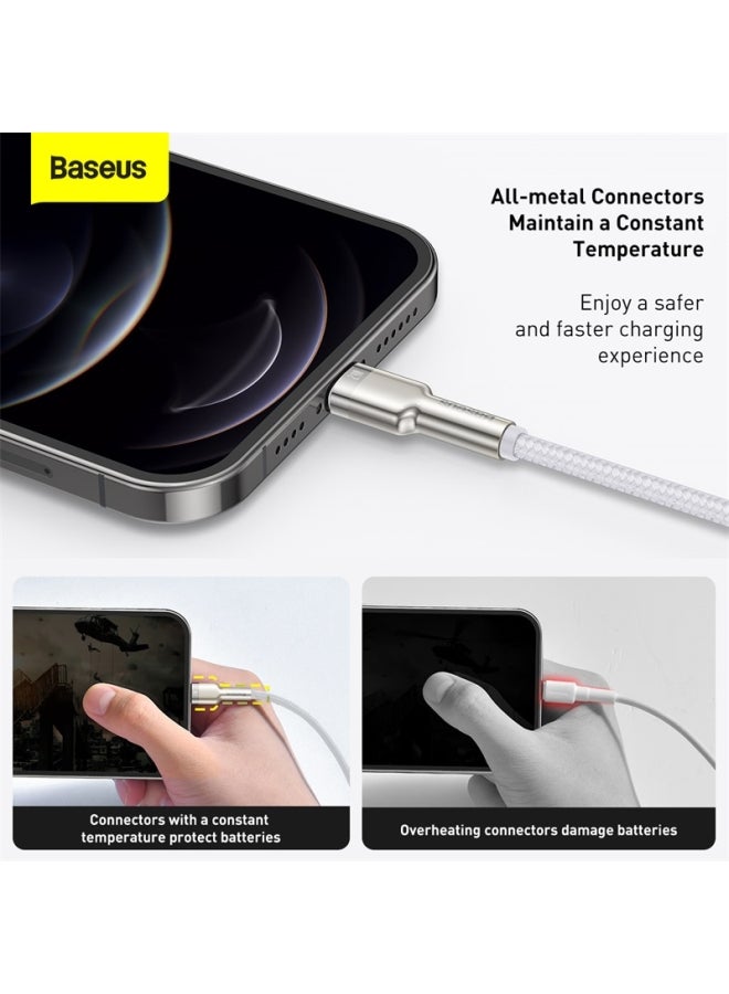 بيسوس كابل للشحن السريع ونقل البيانات من مجموعة كافول من النايلون بتصميم مضفر ومنفذ USB-A إلى منفذ Lightning بقدرة 2.4 أمبير مناسب لهواتف آيفون 13/13 برو/13 برو ماكس/13 ميني وآي باد 9 وهواتف آيفون 12/12 ميني/12 برو والمزيد (متر واحد) أبيض - Image 4