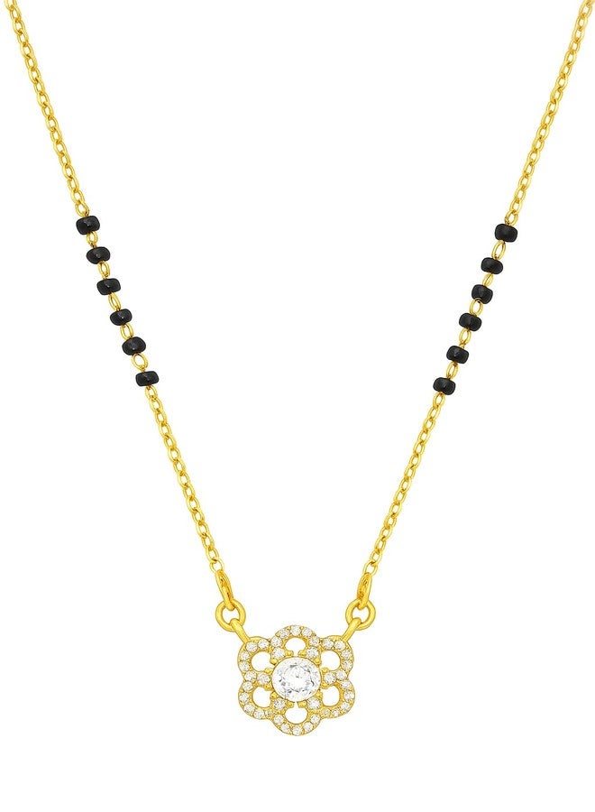 sweeply Elegant Floral Mangalsutra with Round CZ Stones & Black Beads for Women, Best Birthday Gifts, perfect for Anniversary gift, Mother's Day, Valentine Gift, Gift for Diwali - Image 1
