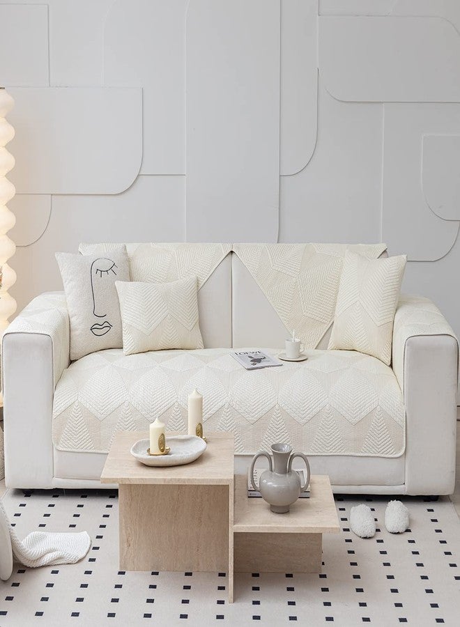 vctops غطاء أريكة مطرز بلون موحد من vctops، مصنوع من القطن المبطن، قابل للغسل، مانع للانزلاق، مناسب للكلاب والأطفال والحيوانات الأليفة، لحماية الأثاث (كريمي، 28 × 28 بوصة). - Image 2