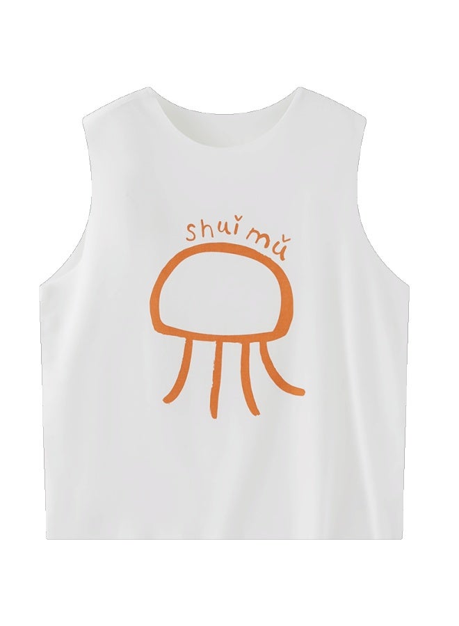 Papapapa Summer Baby Vest Cooling Boys And Girls Fashionable Stylish Vest White Orange 80 CM