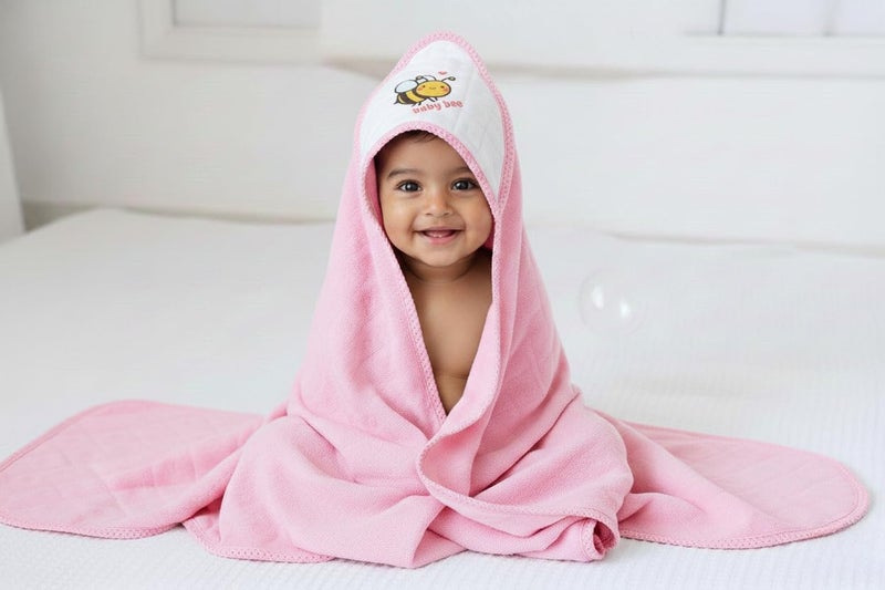 THARUNSHA ELITE Hooded Wrapper, a Soft and Cozy Baby Towel Designed for Newborns (0-12 Months). It's Easy to wrap Your Little one snugly Super-Soft, Skin-Friendly Material. (1, Pink) - Image 1