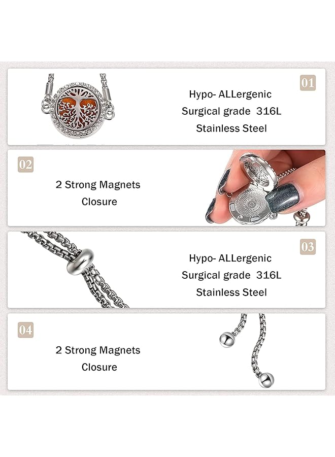 erorex Essential Oil Diffuser Bracelet Stainless Steel Aromatherapy Locket Adjustable Bracelet Set For Girls Women 2Pcs Style - Image 4