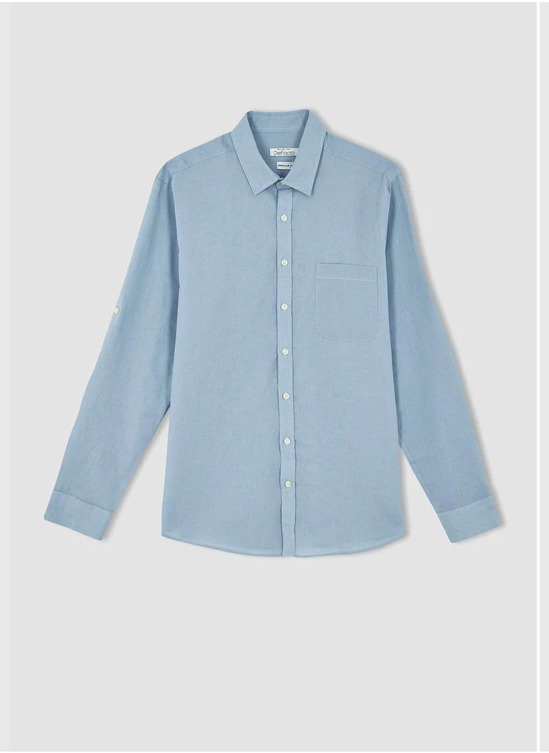 DeFacto Man Polo Neck Woven Long Sleeve Shirt