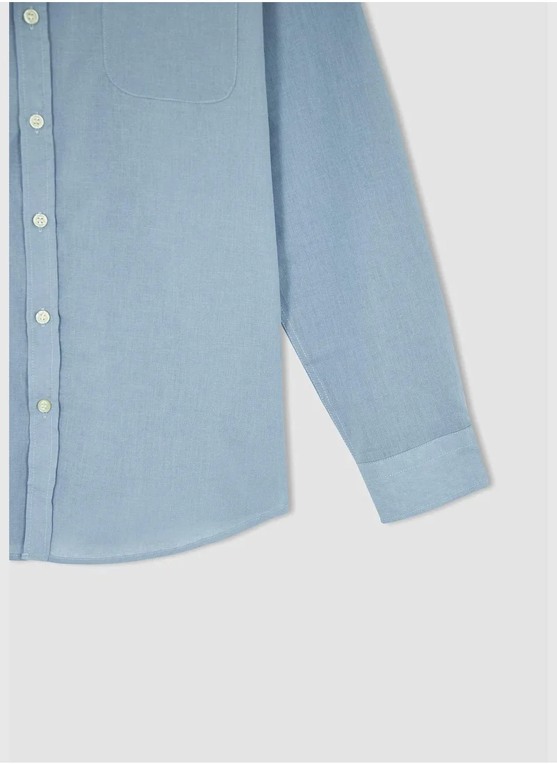 DeFacto Man Polo Neck Woven Long Sleeve Shirt