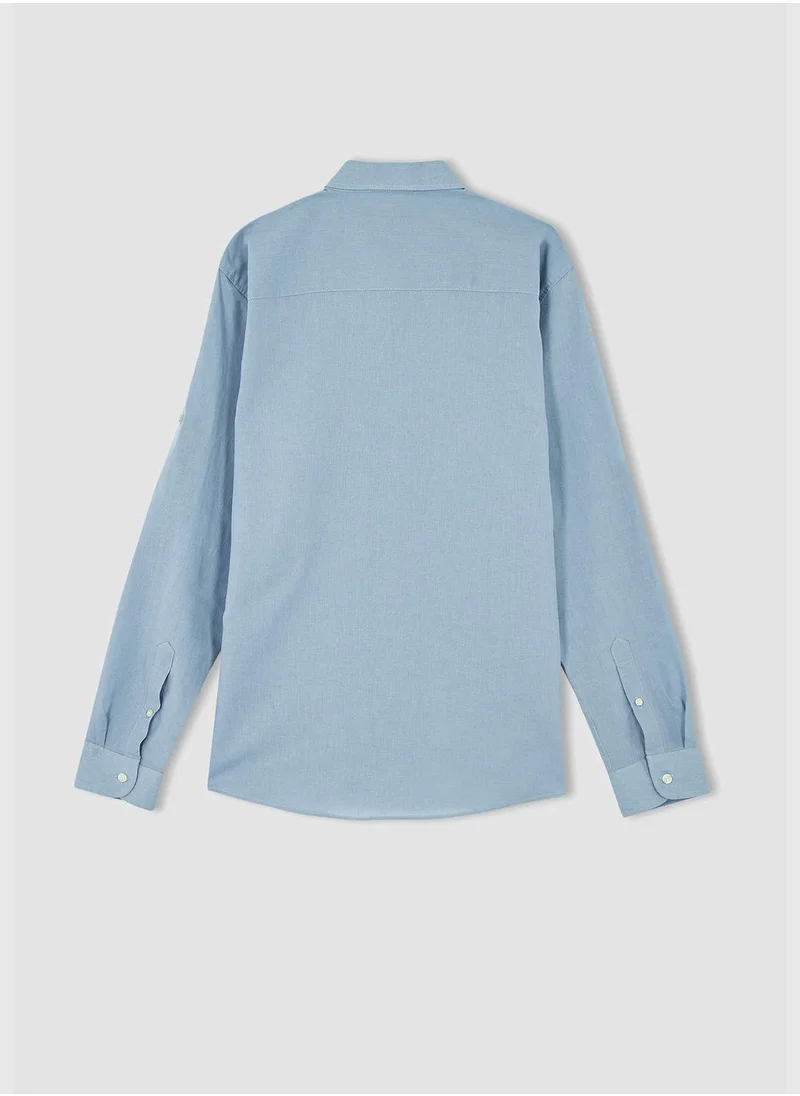 DeFacto Man Polo Neck Woven Long Sleeve Shirt