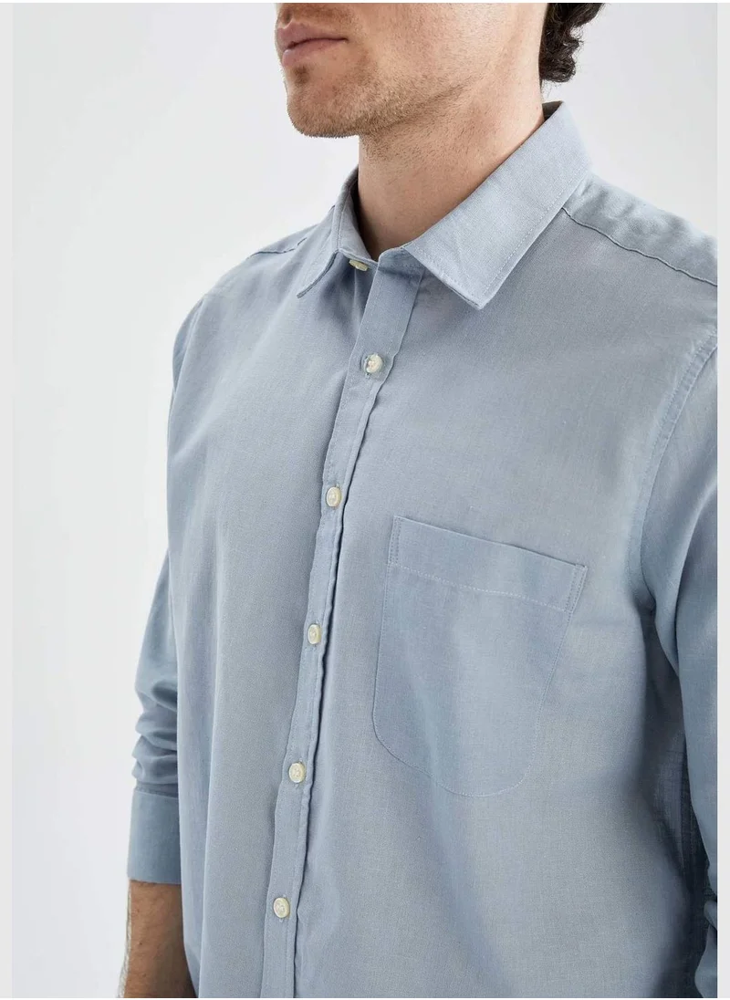 DeFacto Man Polo Neck Woven Long Sleeve Shirt