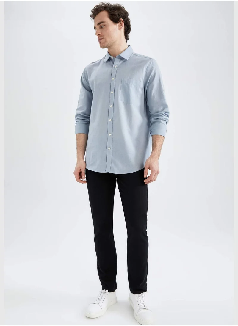 ديفاكتو Man Polo Neck Woven Long Sleeve Shirt