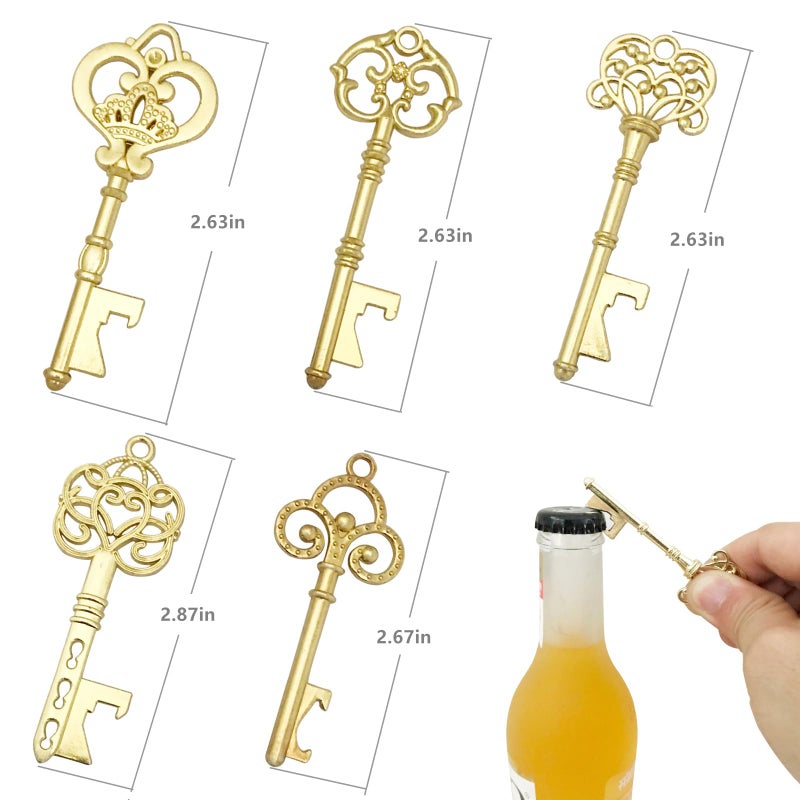 WODEGIFT 50 PCS Key Bottle Openers,Bridal Shower Favors,Rustic Wedding Favors,Gifts,Decorations or Souvenirs for guests Bulk ,Bridal Shower Party Favors with Card Tag and Chains (Gold) - Image 3
