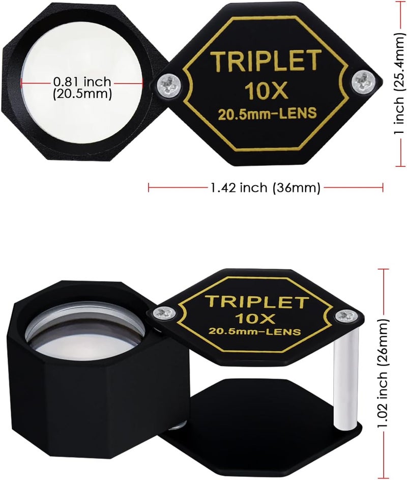 DANOPLUS Jeweler's Magnifier, 10x Magnification Folding Magnifier Jeweler Diamond Magnifying Glass for Diamonds, Jewelers, Coins, Stamps - Image 4