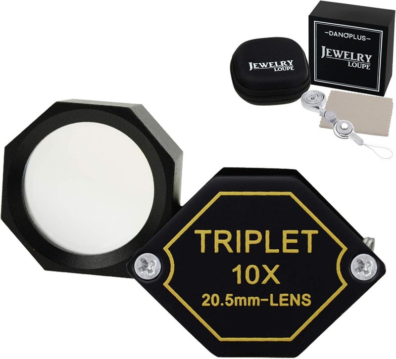 DANOPLUS Jeweler's Magnifier, 10x Magnification Folding Magnifier Jeweler Diamond Magnifying Glass for Diamonds, Jewelers, Coins, Stamps - Image 1