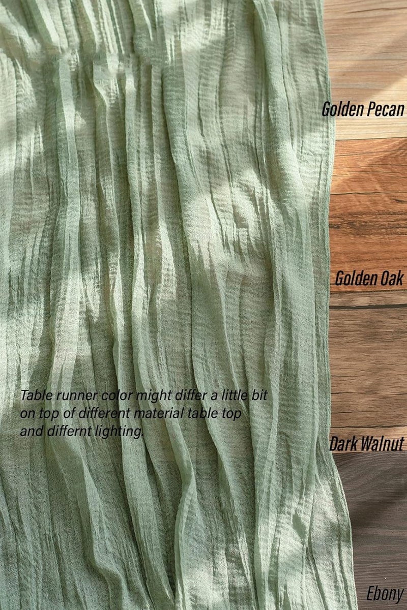 MAKINGTEC Cheesecloth Table Runner, Wedding Decorations Vintage Table Centerpieces Table Cloth, Fabric Boho Table Runner, for Wedding Party Bridal Shower Table Decorations Birthday (1 Pack Green) - Image 5