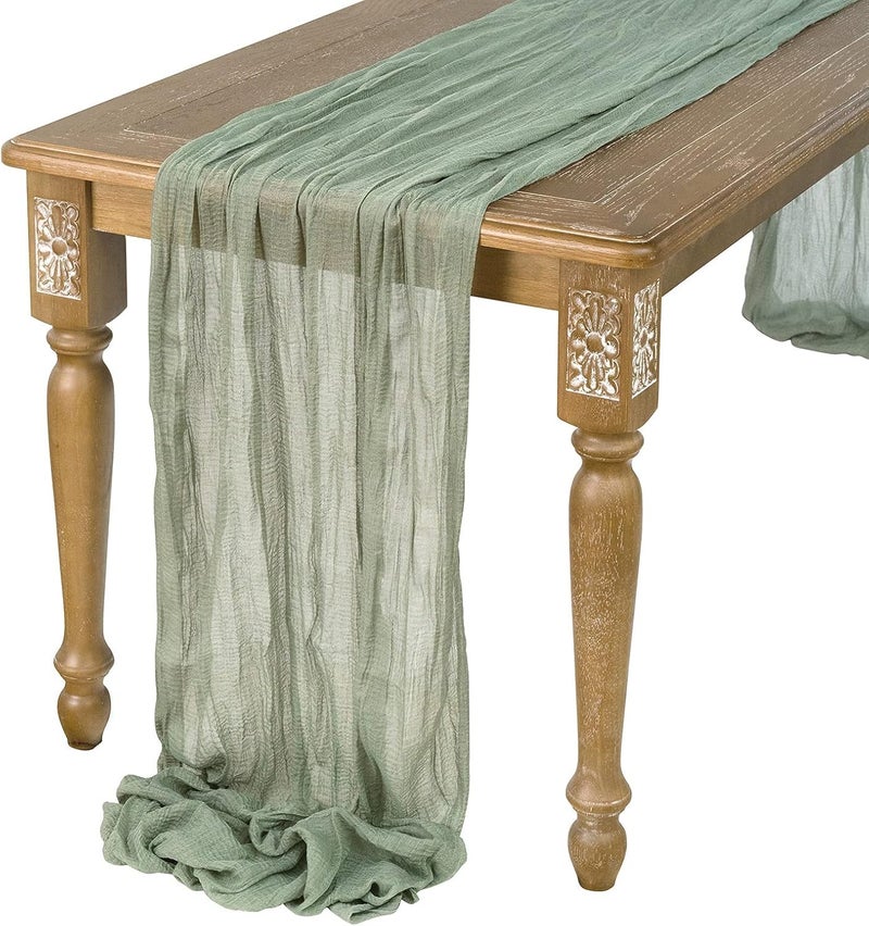MAKINGTEC Cheesecloth Table Runner, Wedding Decorations Vintage Table Centerpieces Table Cloth, Fabric Boho Table Runner, for Wedding Party Bridal Shower Table Decorations Birthday (1 Pack Green) - Image 1