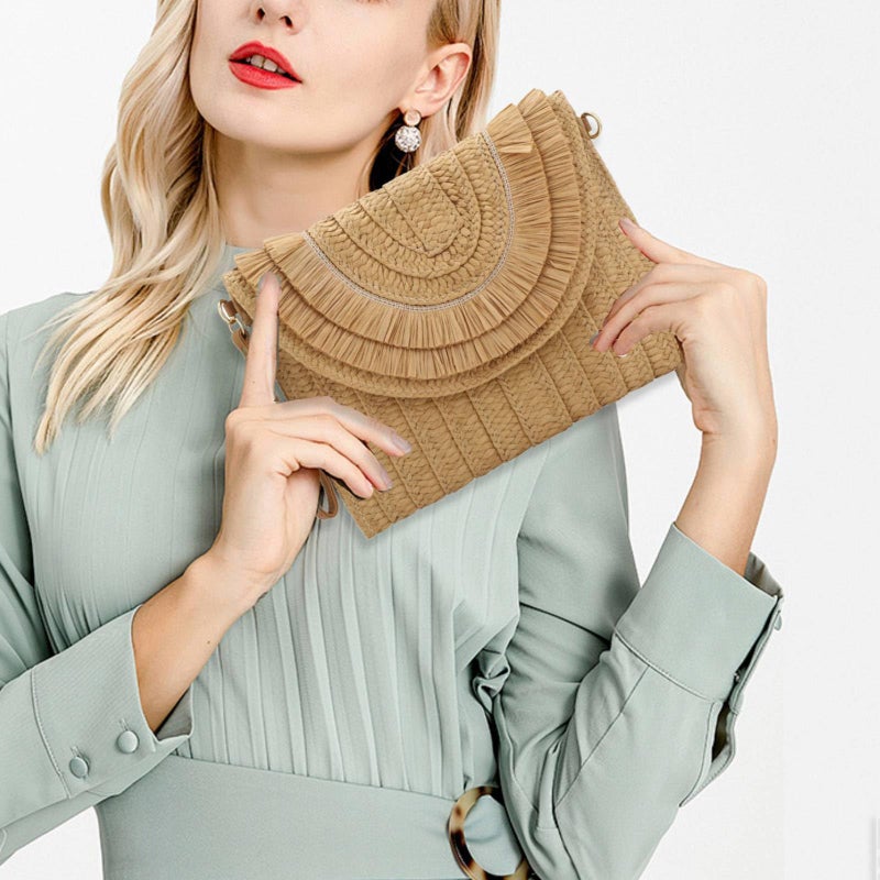 Gets Straw Clutch Purse for Women, Woven Beach Bag Summer Corssbody Purse Small Rattan Shoulder Bag for Travel - Image 2