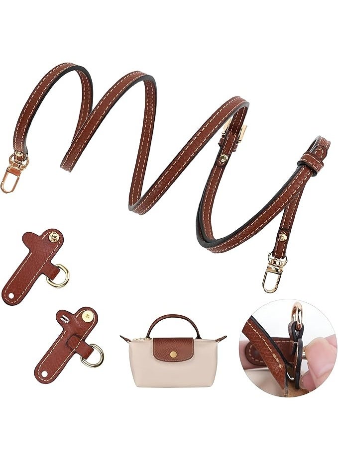 Adjustable Brown Leather Strap for Longchamp Mini Bag – Crossbody Shoulder Replacement with No-Punch Buckle Clips – DIY Handbag Conversion Accessory (Bag Not Included) - Image 1