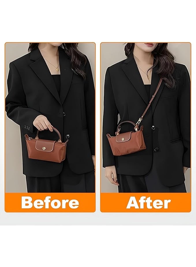 Adjustable Brown Leather Strap for Longchamp Mini Bag – Crossbody Shoulder Replacement with No-Punch Buckle Clips – DIY Handbag Conversion Accessory (Bag Not Included) - Image 5