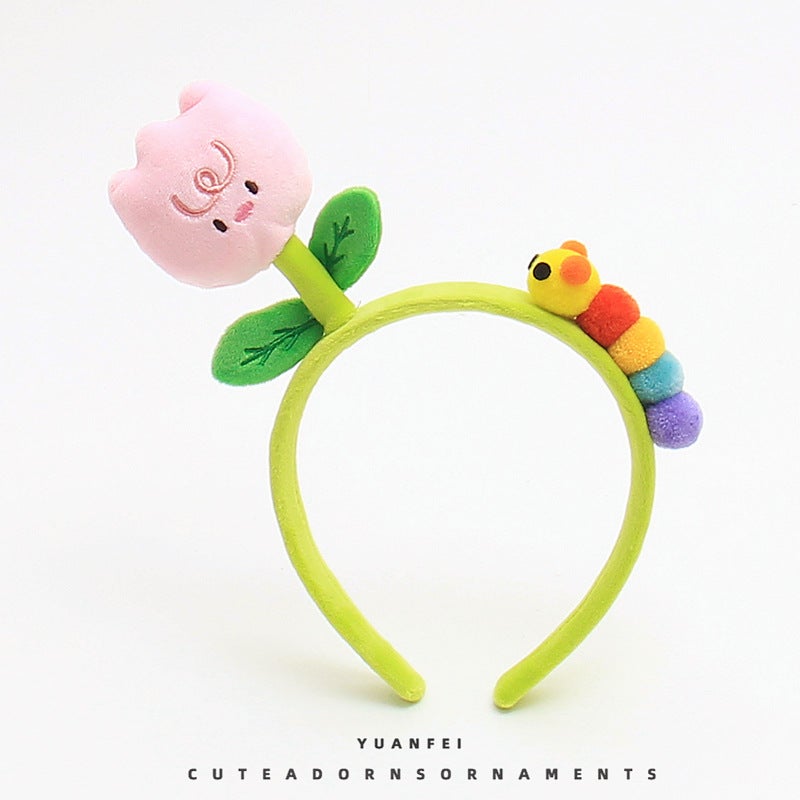 Generic Cute Tulip Flower Hairband Cartoon Caterpillar Headwear Tulip Pink