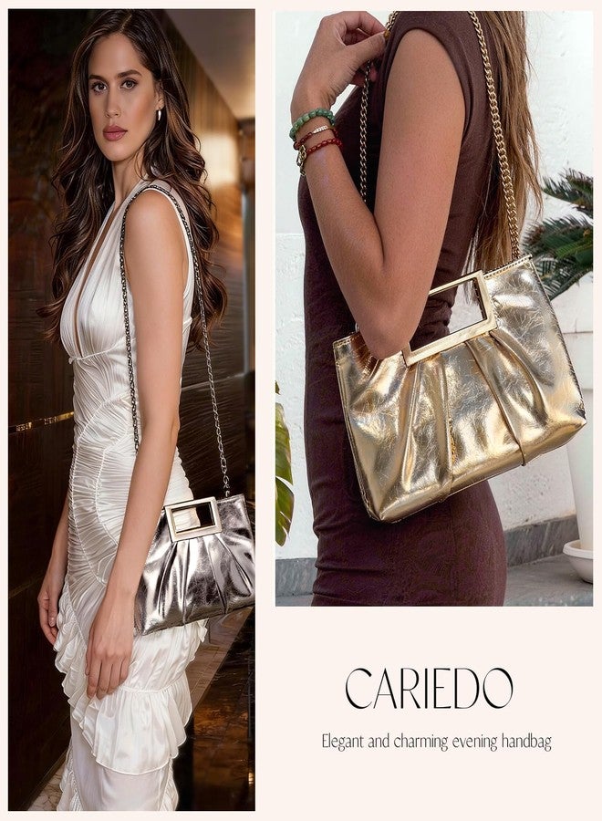 CARIEDO Evening Clutch Purse Gold PU Leather for Women - Vegan Leather Wedding Bag with Chain Strap for Bride Bridal Party - Image 2