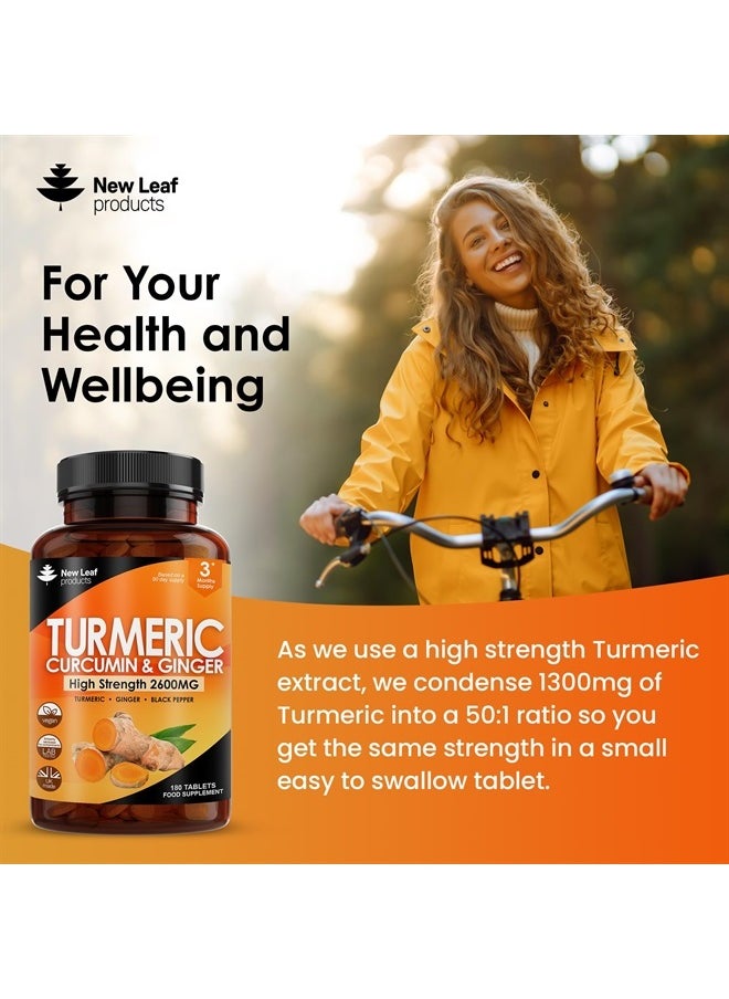 New Leaf Products - Turmeric Tablets 2600mg with Black Pepper & Ginger - 95% Curcumin Extract 180 and (3 Month) High Strength Active Supplements Not Capsules,by New Leaf - Image 1