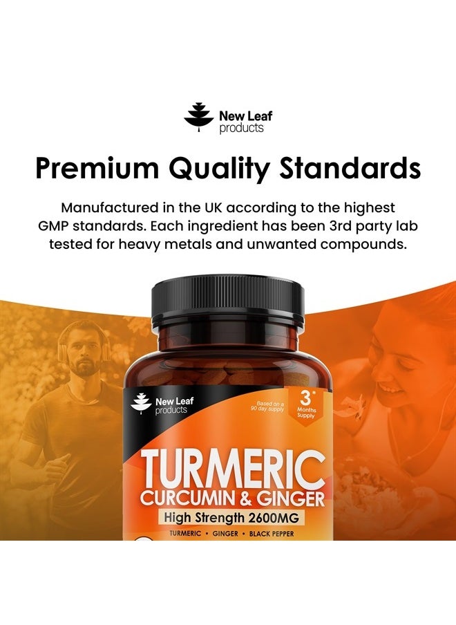 New Leaf Products - Turmeric Tablets 2600mg with Black Pepper & Ginger - 95% Curcumin Extract 180 and (3 Month) High Strength Active Supplements Not Capsules,by New Leaf - Image 1