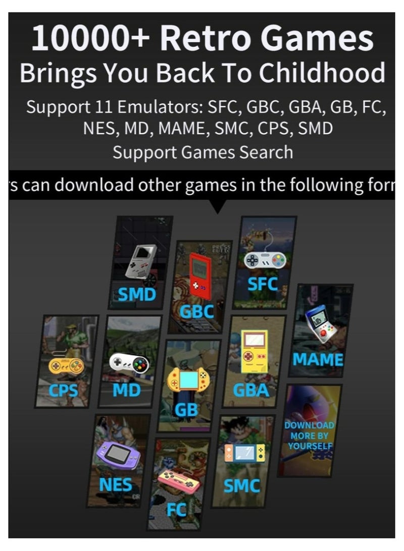 وحدة تحكم ألعاب محمولة، وحدة تحكم ألعاب كلاسيكية مدمجة بسعة 32 جيجابايت، أكثر من 10000 لعبة كلاسيكية، شاشة OCA IPS مقاس 3.5 بوصة، عصا تحكم ثلاثية الأبعاد مزدوجة، 11 محاكيًا، وحدة تحكم ألعاب محمولة ت - Image 2