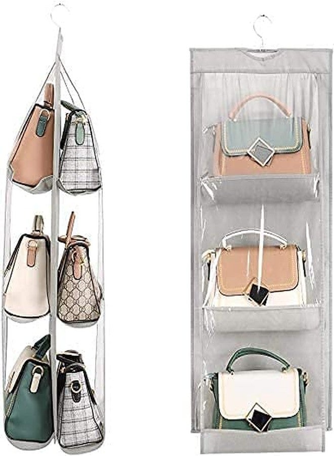 Everbuy® 6 Pocket Foldable Hanging Purse Handbag Organizer for Storage Ladies Women Large Clear Hand Bag Storage Organizer - Image 2