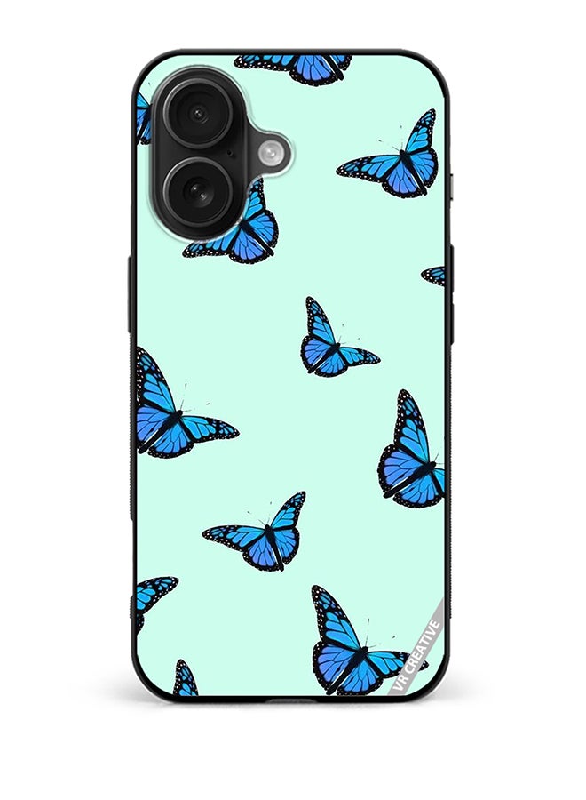 VR CREATIVE Protective Case Cover For Apple iPhone 16 Blue Butterfly Flies Design Multicolour