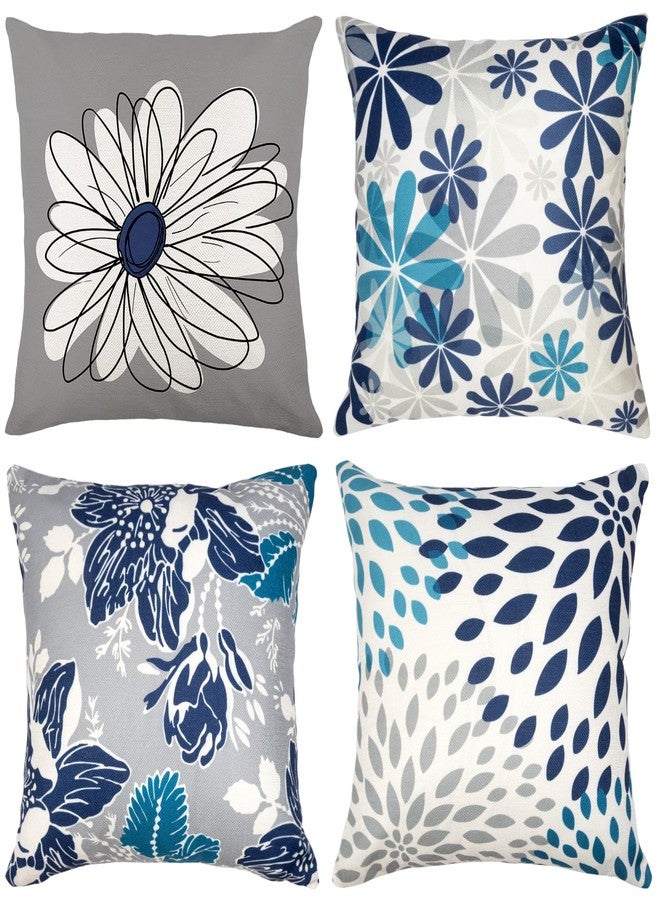 Baidast Blue Decorative Throw Pillow Covers 18x18 Set of 4, Blue and Grey Modern Daisy Floral Pillows Linen Pillow Covers for Couch Sofa Living Room - Image 1