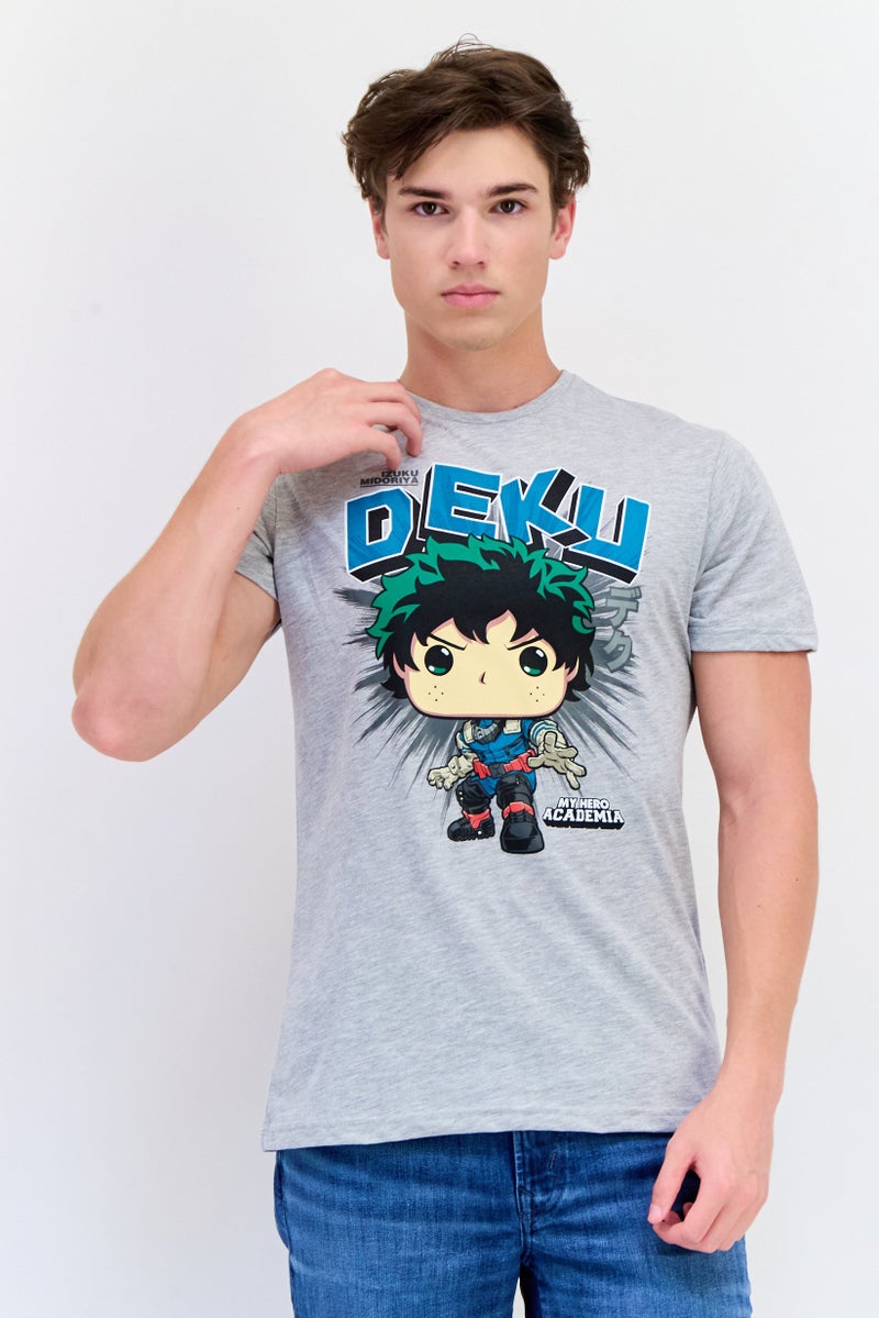 Funko تي شيرت ديكو للرجال بأكمام قصيرة من ميا هيرو أكاديميا، رمادي فاتح - Image 1