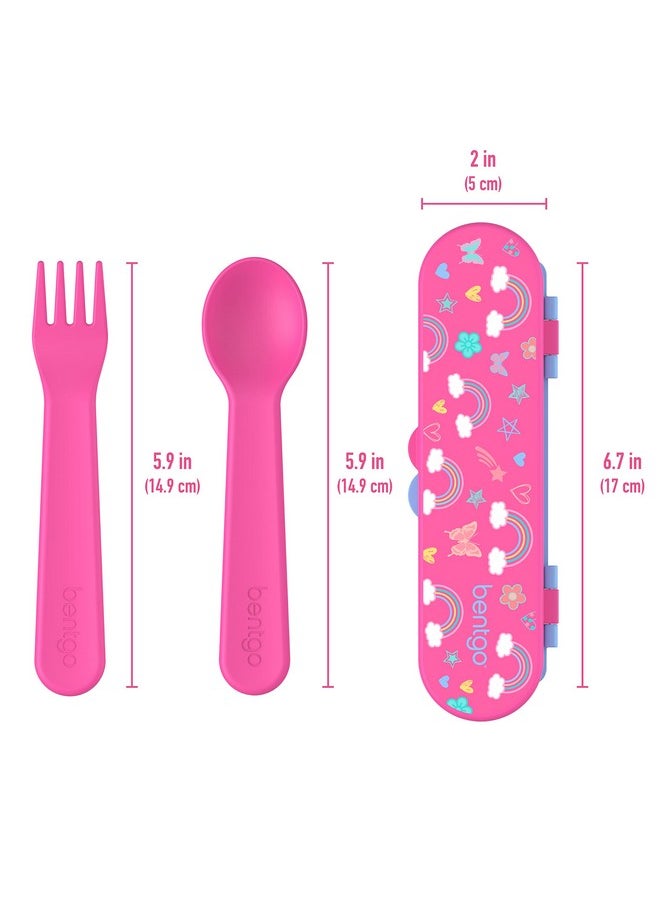 Bentgo - Kids Utensil Set Reusable Plastic Fork Spoon & Storage Case Bpafree Materials Easygrip Handles Dishwasher Safe Ideal For School Lunch Travel Outdoors (Rainbows And Butterflies) - Image 1