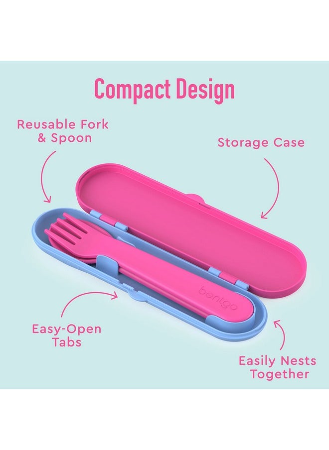 Bentgo - Kids Utensil Set Reusable Plastic Fork Spoon & Storage Case Bpafree Materials Easygrip Handles Dishwasher Safe Ideal For School Lunch Travel Outdoors (Rainbows And Butterflies) - Image 1