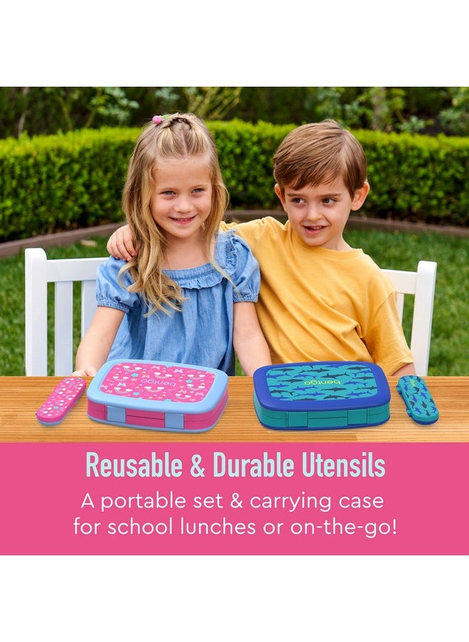 Bentgo - Kids Utensil Set Reusable Plastic Fork Spoon & Storage Case Bpafree Materials Easygrip Handles Dishwasher Safe Ideal For School Lunch Travel Outdoors (Rainbows And Butterflies) - Image 1