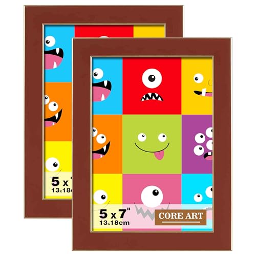 CORE ART 5x7 Picture Frames Brown Photo Frames Set of 2, 5 by 7 Colorful Frame with HD Plexiglass, Wall or Tabletop Display - Image 1