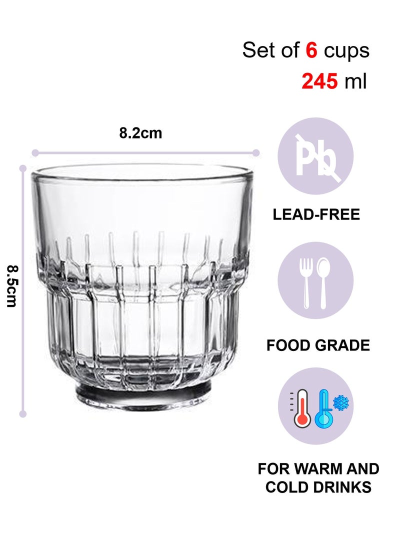 Glass Set, Set Of Six, American Iced Coffee Cup, Clear Cold Brew Striped Glass, Can Be Used For Drinking Water, Coffee, Tea, Juice, Milk, 245ML  - Image 2