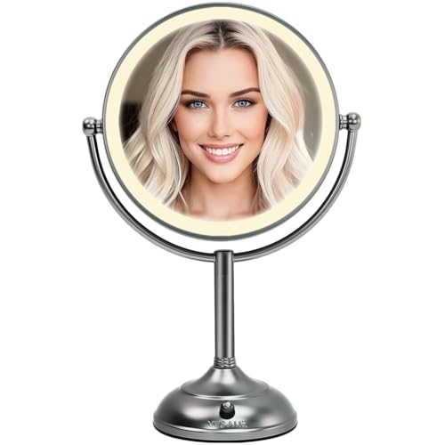 VESAUR Professional 8.5" Lighted Makeup Mirror, 1X/10X Double Sided HD Undistorted Magnifying Mirror with 3 Color 90 Dimmable LED lights, 360° Rotation Vanity Mirror, Unique Black Nickel with Gift Box - Image 1