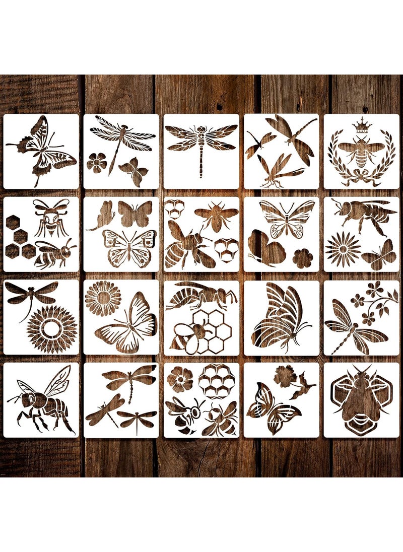 Outus - 20 Pieces Stencil Template for Painting Reusable Stencil Spring Winter Template, DIY Christmas Stencils for Painting on Wood Wall Home Decor (Bee Butterfly) - Image 1