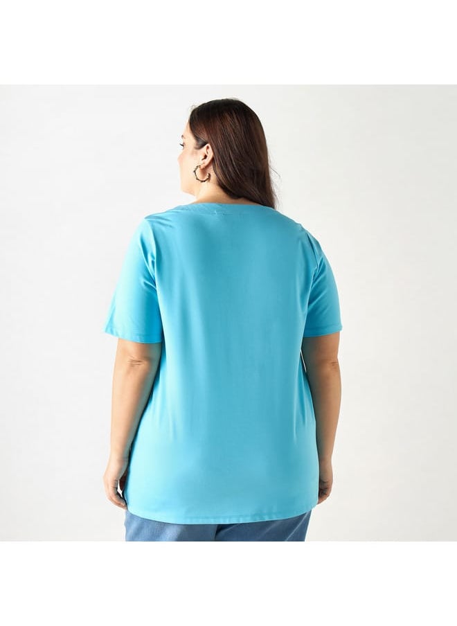 Ulla Popken Plus Size Ulla Popken Lace Detail V-neck T-shirt with Short Sleeves  - Image 3