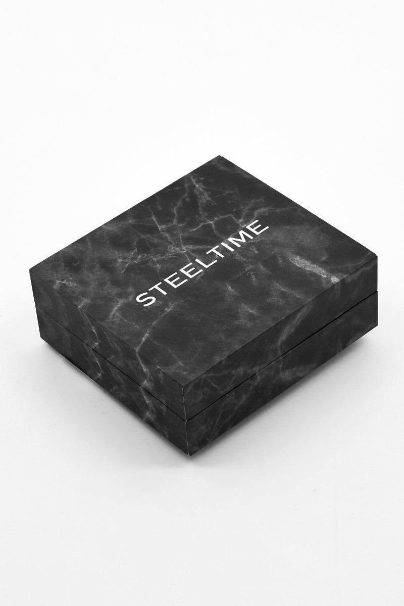 Steeltime Men Tiger Eye Stone Beads with Stainless Steel Chain Bracelet, Black - Image 3