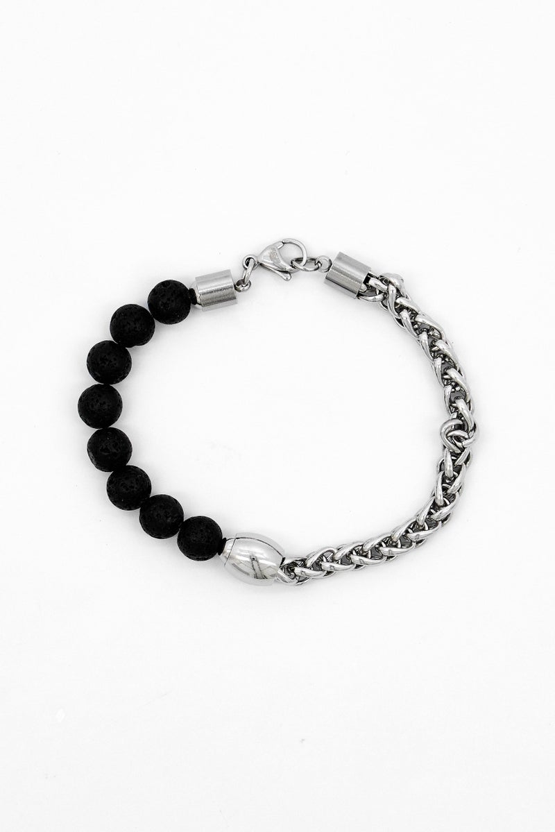 Steeltime Men Tiger Eye Stone Beads with Stainless Steel Chain Bracelet, Black - Image 4