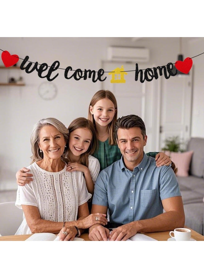 Welcome Home Banner Welcome Home Decorations Black Glitter Sign for Housewarming Homecoming Return Party Decorations - Image 3