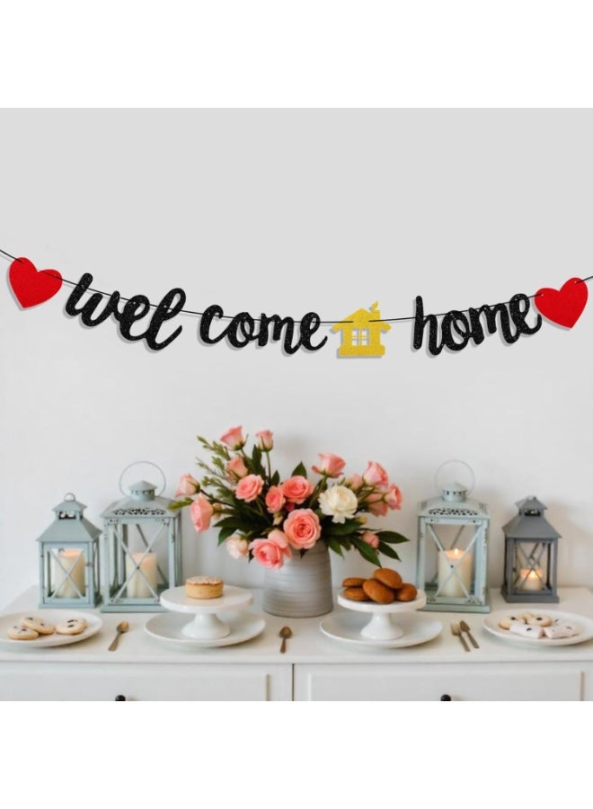 Welcome Home Banner Welcome Home Decorations Black Glitter Sign for Housewarming Homecoming Return Party Decorations - Image 2