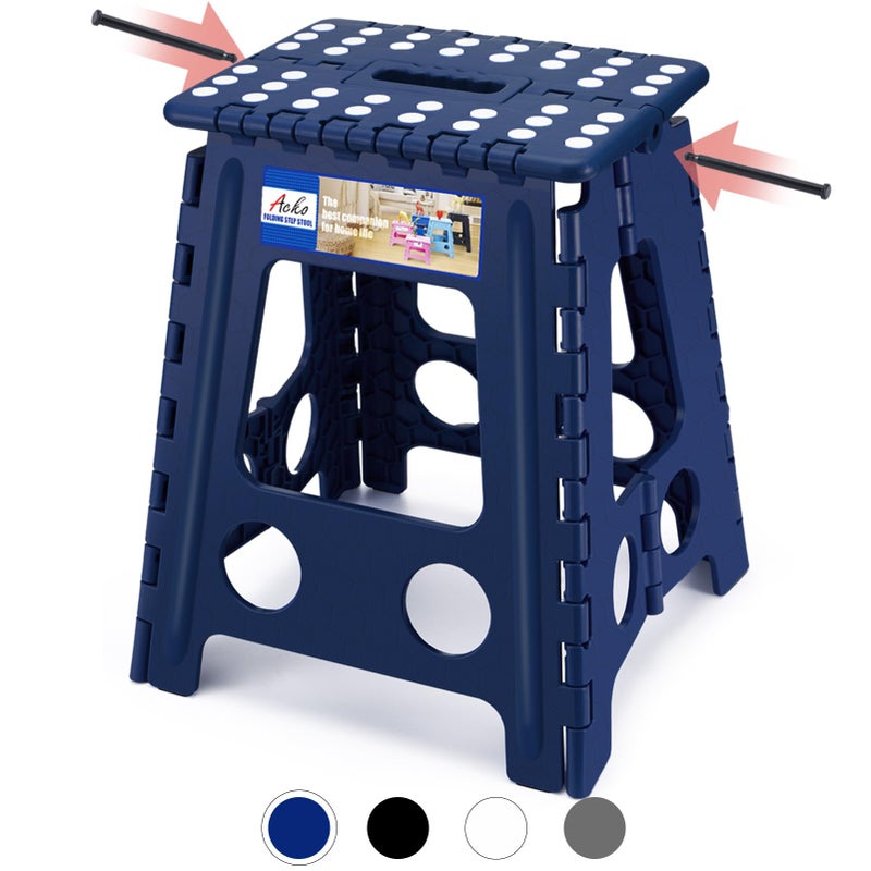 ACKO Folding Step Stool Foldable 16 Inch 400 lbs Capacity Plastic Stools for Adults and Kids Collapsible Stools for Kitchen Stepping Stool with HandleRoyal Blue