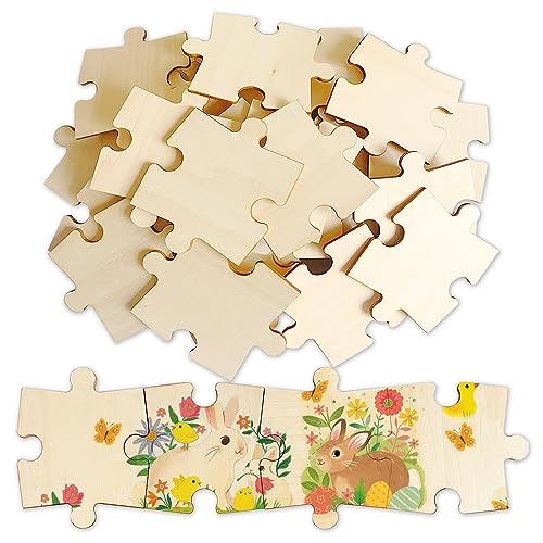 MoinKidz 50 Piece Blank Wooden Puzzle Jumbo Size Each Piece is 4x32 Inches to Draw on Unfinished Freeform Large Jigsaw Puzzles for Arts Crafts Natural Wood Puzzle Pieces for DIY - Image 1