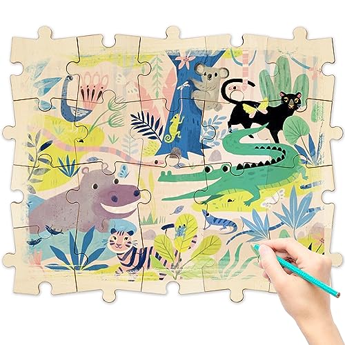 MoinKidz 50 Piece Blank Wooden Puzzle Jumbo Size Each Piece is 4x32 Inches to Draw on Unfinished Freeform Large Jigsaw Puzzles for Arts Crafts Natural Wood Puzzle Pieces for DIY - Image 5