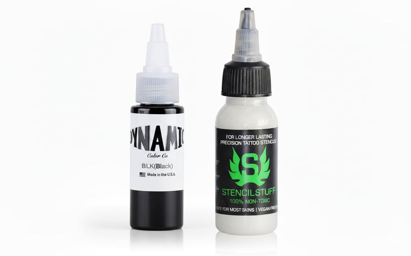 SHIELD PLUS Stencil Stuff Long Lasting Tattoo Stencil Primer Solution with Dynamic Blk (Black) Tattoo Ink (1oz / 30ml) Combo Kit | Shield Plus Professional Vegan Tattoo Supplies (2pcs) - Image 1