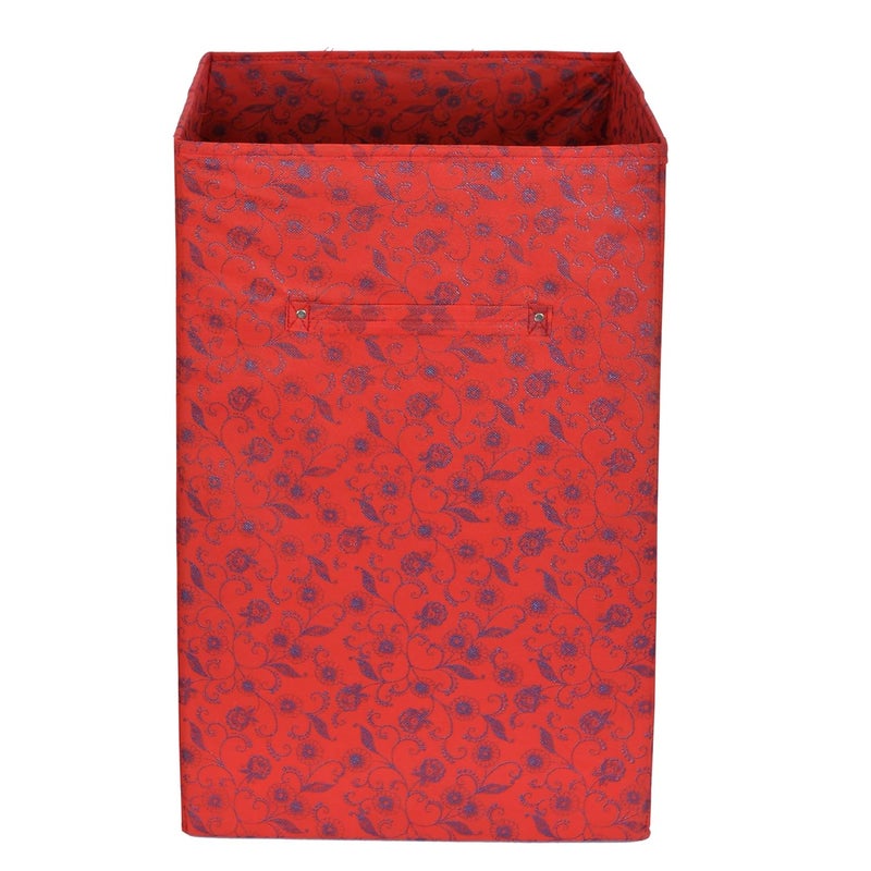 Kuber Industries Metalic Floral Print Non Woven Fabric Foldable Laundry Basket, Toy Storage Basket, Cloth Storage Basket With Handles,60Ltr(Set Of 2, Beige & Red)-KUBMART16452 - Image 3