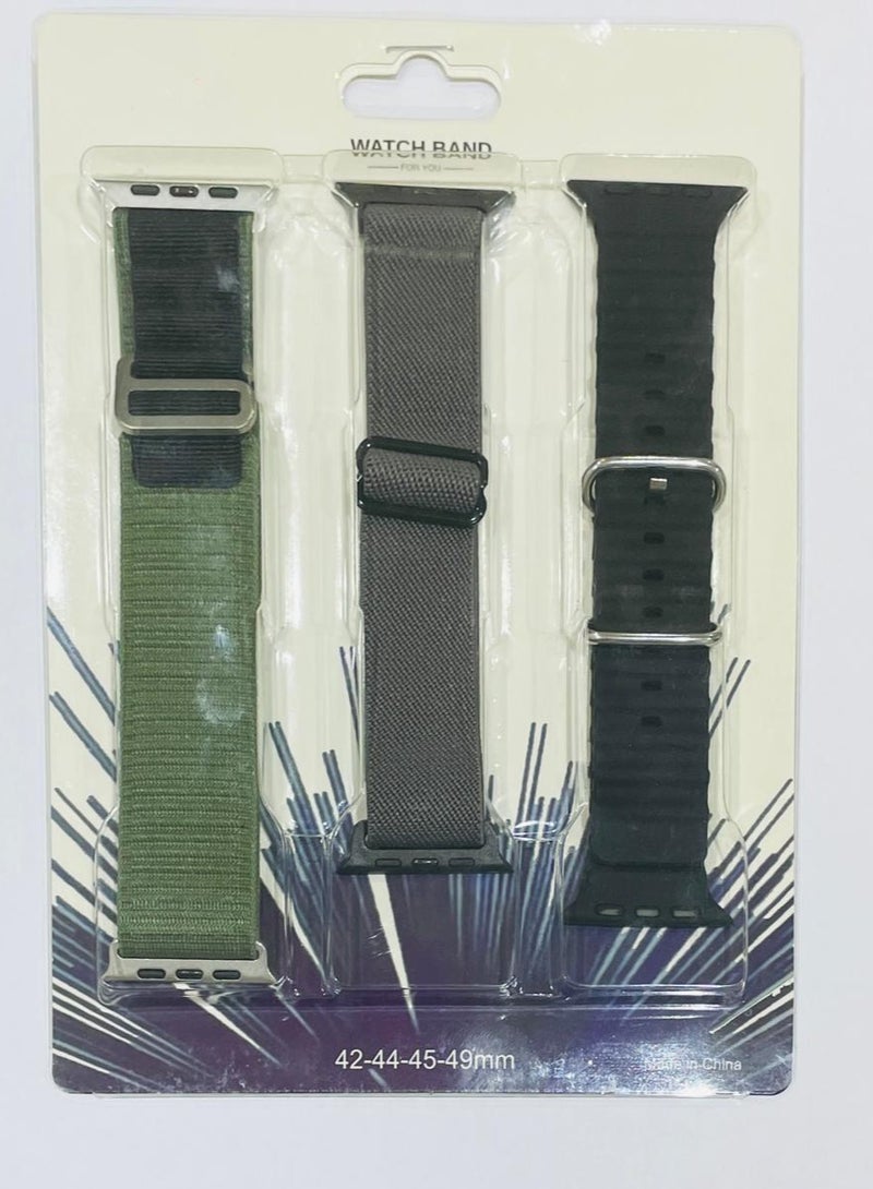 مجموعة من 3 أساور لساعة Apple Watch مقاس 49 مم و45 مم و44 مم و42 مم، سوار Alpine Loop، سوار Trail، أسود متوافق مع Apple Watch Ultra/8/7/SE/6/5/4/3/2/1 أسود/رمادي غامق - Image 2