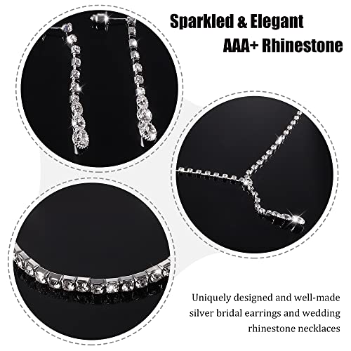 THUNARAZ Sparkled Jewelry Set for Women Silver Rhinestone Necklace Teardrop Dangle Earrings Bracelet for Bride Bridesmaid Crystal Bridal Prom Costume Jewelry Accessories for Wedding Party - Image 5
