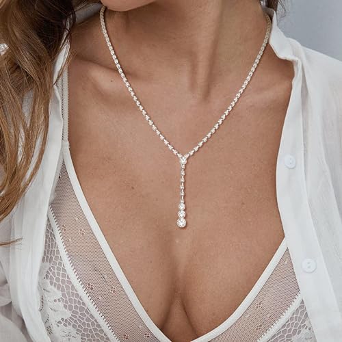 THUNARAZ Sparkled Jewelry Set for Women Silver Rhinestone Necklace Teardrop Dangle Earrings Bracelet for Bride Bridesmaid Crystal Bridal Prom Costume Jewelry Accessories for Wedding Party - Image 2