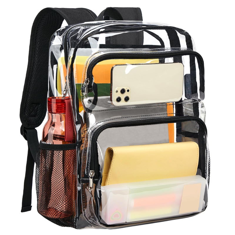 Vorspack Clear Backpack Heavy Duty - Large Clear Bookbag Transparent Backpacks See Through Backpack for College Work Travel Festival - Black - Image 1