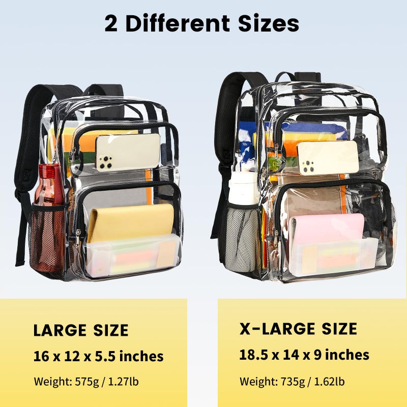 Vorspack Clear Backpack Heavy Duty - Large Clear Bookbag Transparent Backpacks See Through Backpack for College Work Travel Festival - Black - Image 2